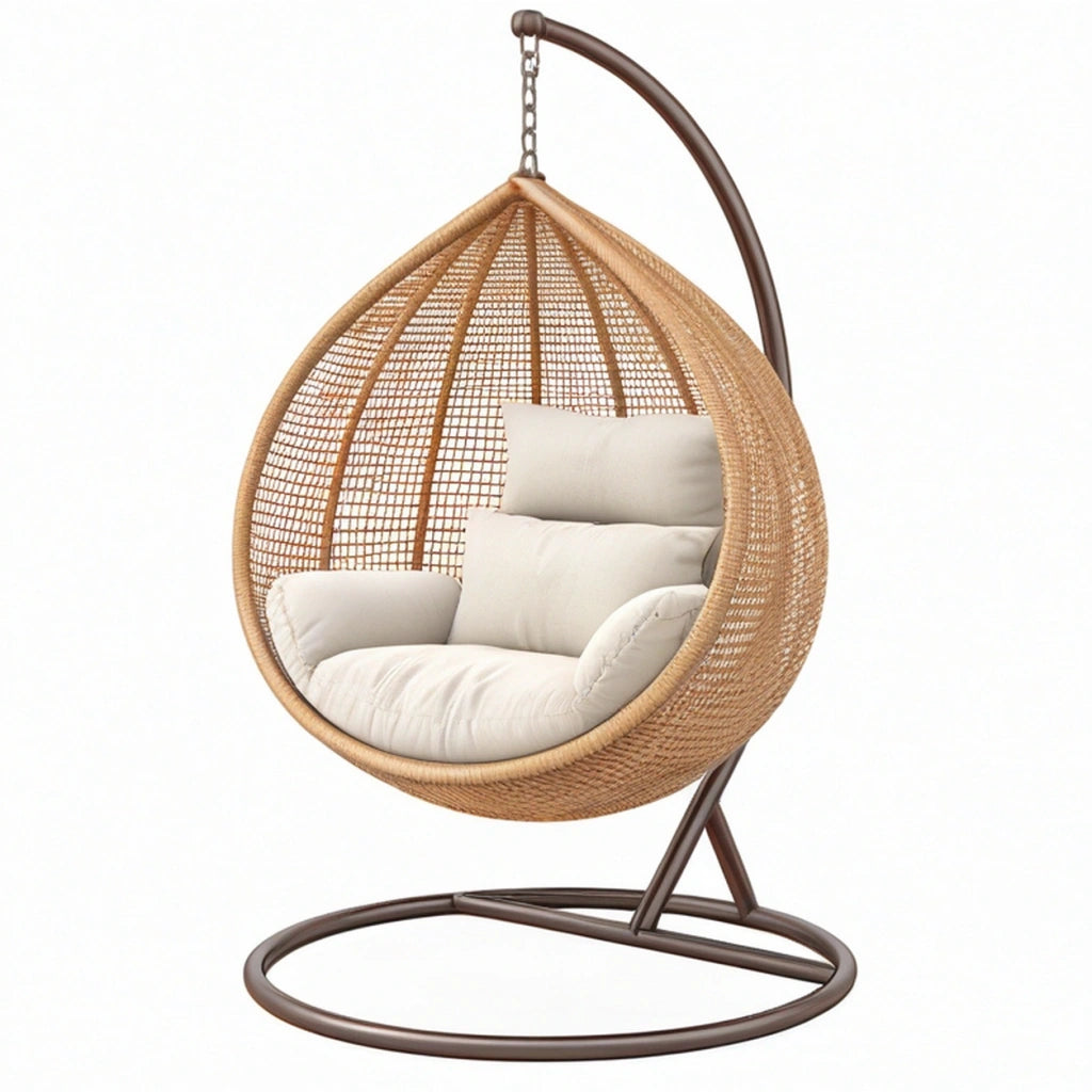 Poltrona sospesa 105 x 105 x 195 cm in rattan beige con struttura in metallo marrone stile boho