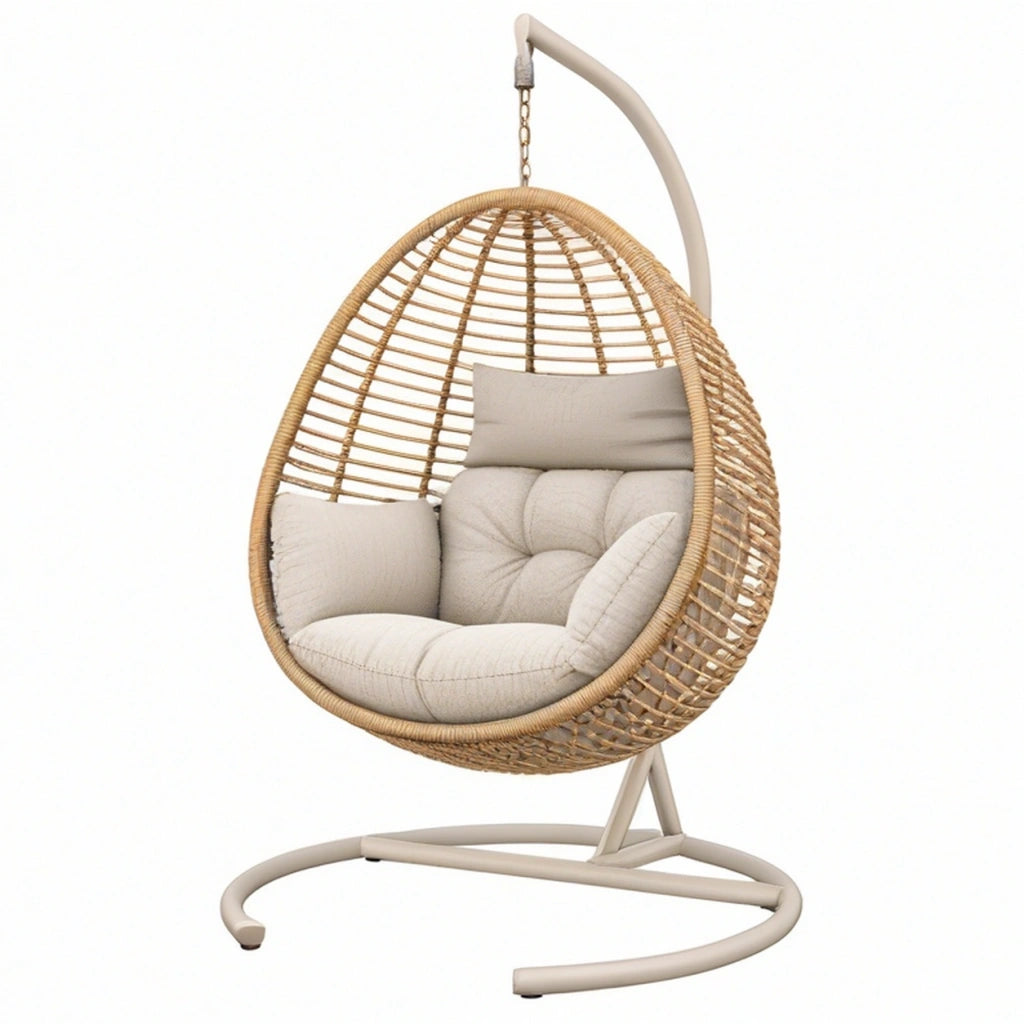 Poltrona sospesa 105 x 105 x 195 cm in rattan naturale e metallo beige - seduta da relax