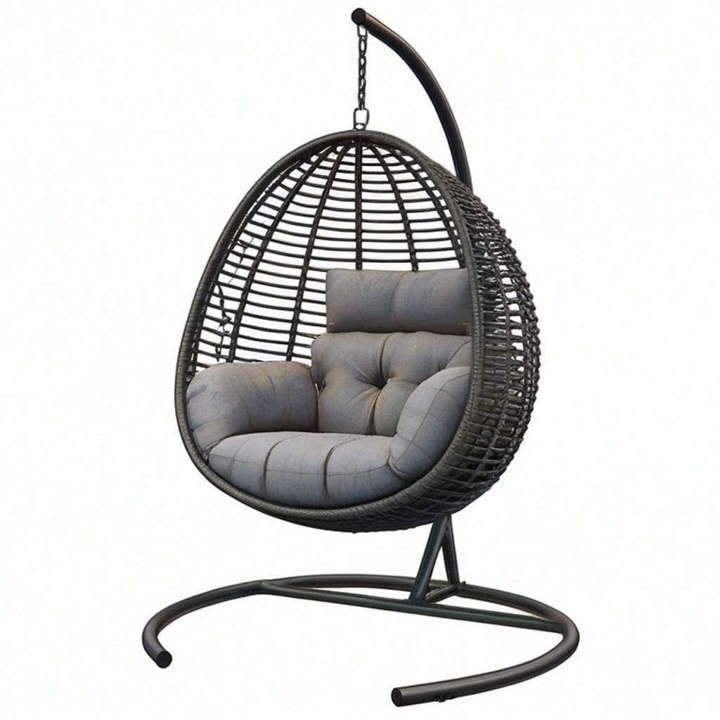 Poltrona sospesa 105 x 105 x 195 cm in rattan sintetico nero con struttura in metallo per interni