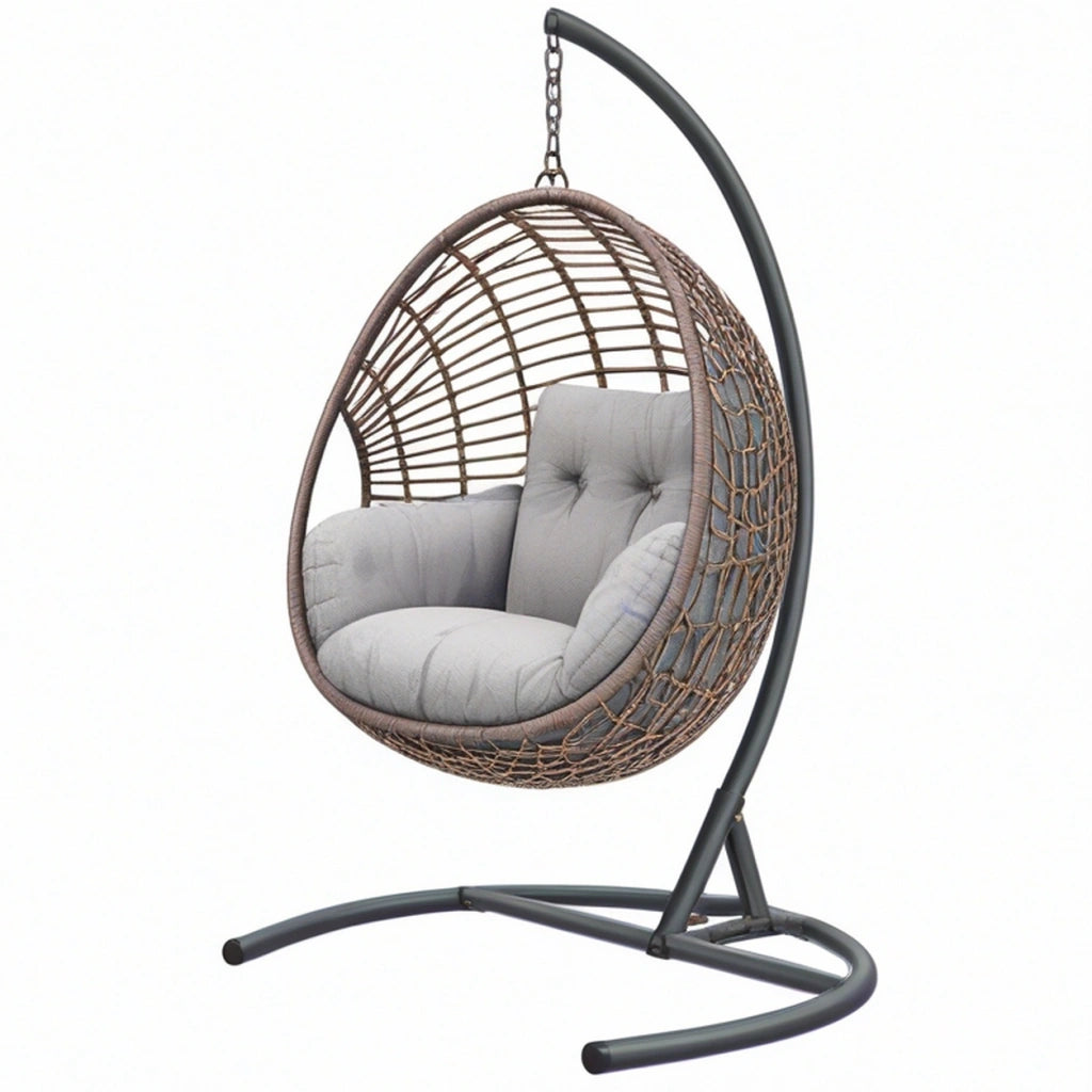 Poltrona sospesa a uovo 105 x 105 x 195 cm in rattan sintetico marrone e metallo nero per esterno