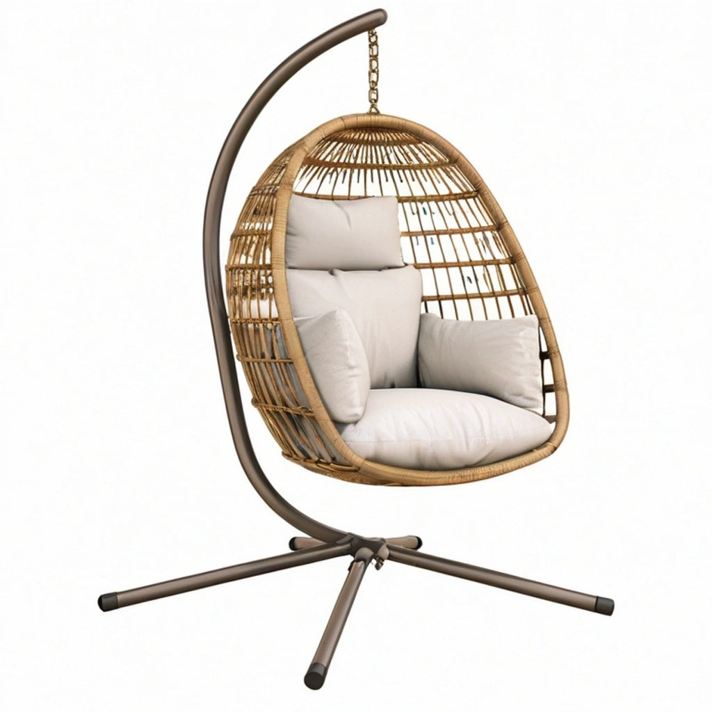 Poltrona sospesa da giardino 105 x 105 x 195 cm in metallo e intreccio naturale marrone stile bohémien