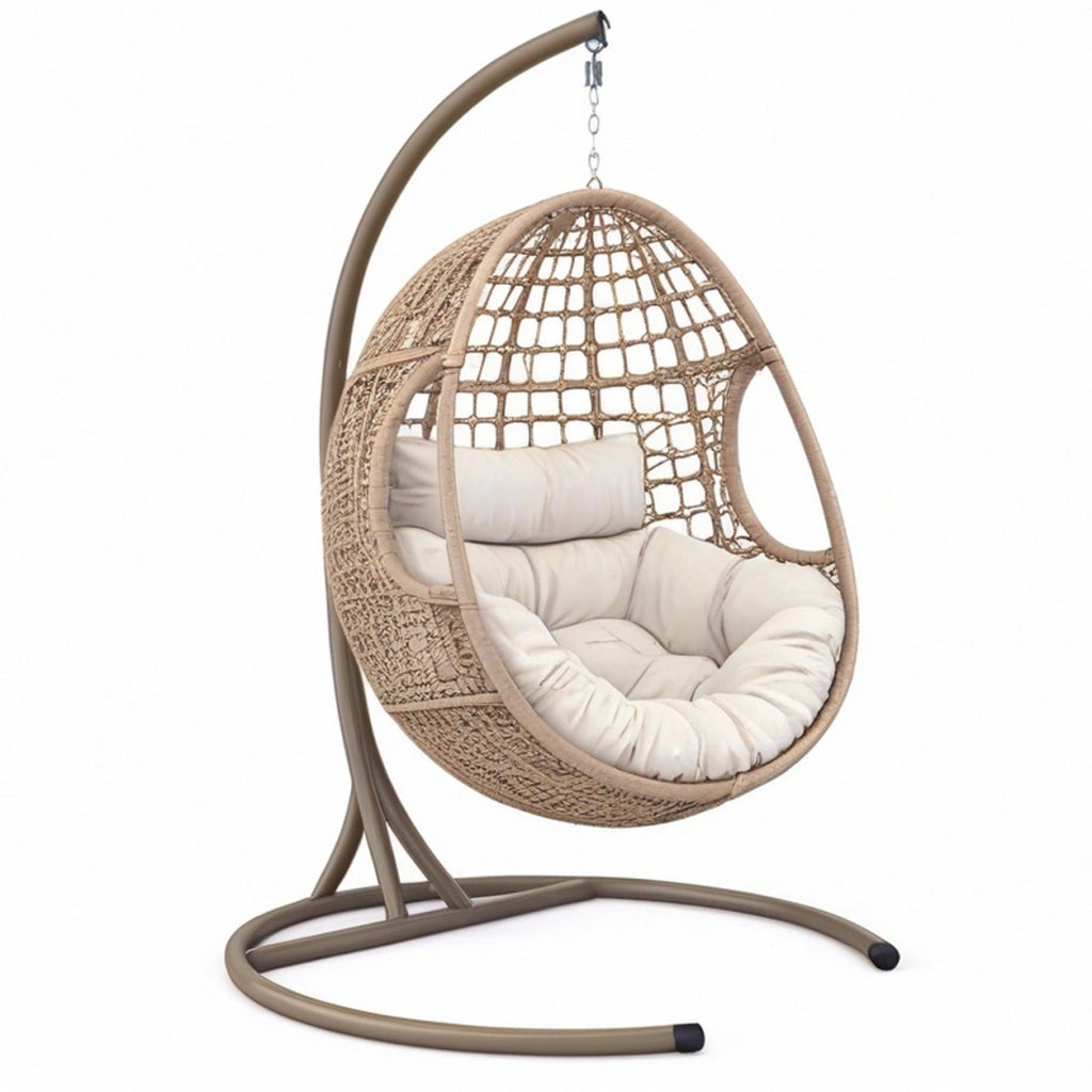 Poltrona sospesa 105 x 105 x 195 cm in metallo e fibra intrecciata beige per relax in stile boho