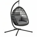Poltrona sospesa 105 x 105 x 195 cm in metallo e rattan sintetico nero con supporto