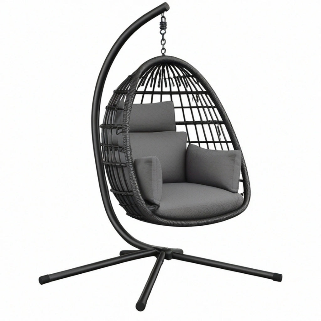 Poltrona sospesa 105 x 105 x 195 cm in metallo e rattan sintetico nero con supporto