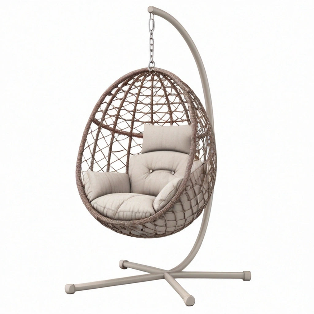 Poltrona sospesa 105x105x195 cm in rattan sintetico marrone con struttura in metallo - stile boho per relax