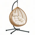 Poltrona sospesa 105 x 105 x 195 cm in rattan sintetico naturale con struttura in metallo nero per interno
