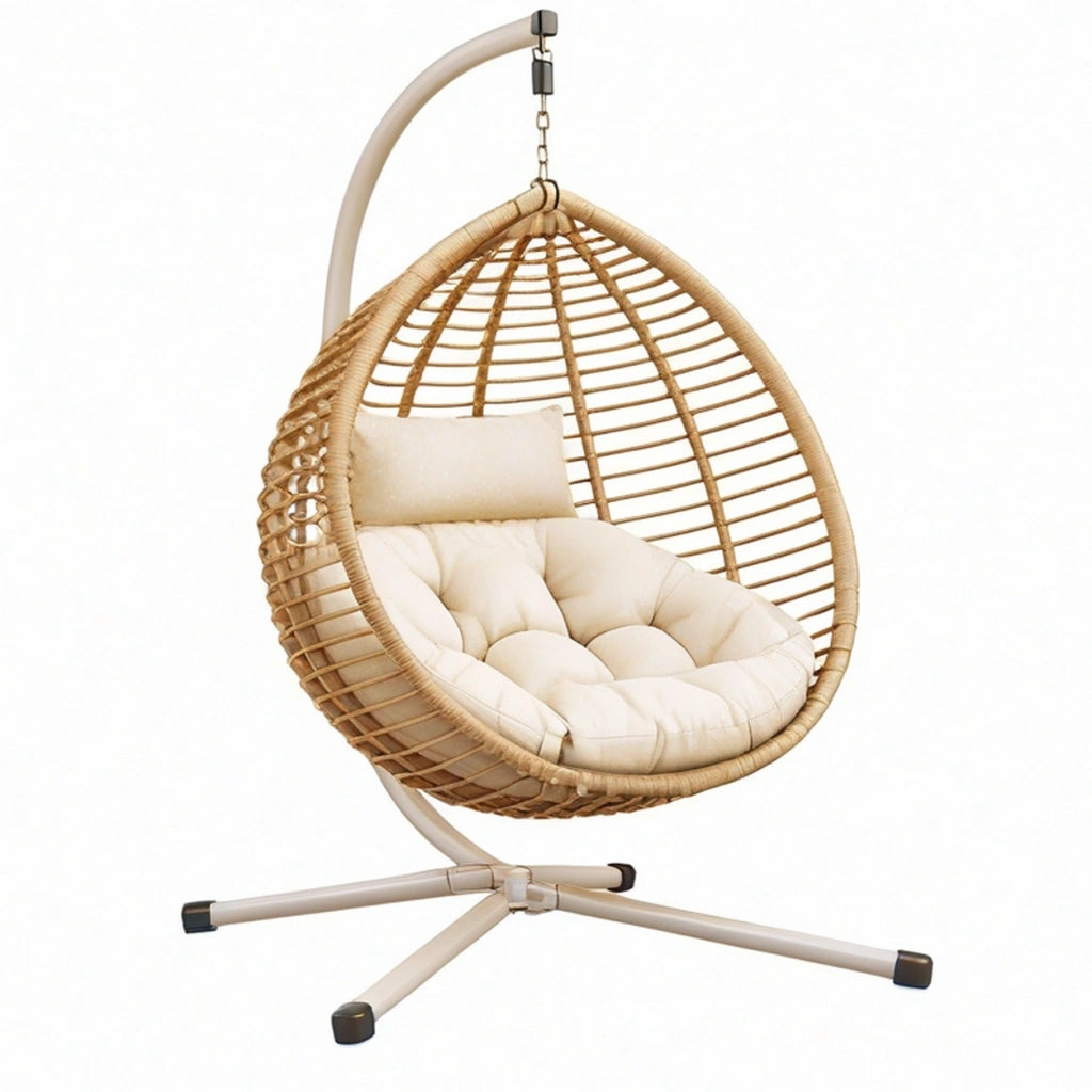 Poltrona sospesa 105 x 105 x 195 cm in rattan naturale beige con struttura in metallo - stile boho da interno