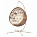 Poltrona sospesa da giardino 105 x 105 x 195 cm in fibra intrecciata marrone con supporto in acciaio bianco stile boho
