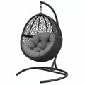 Poltrona sospesa 105 x 105 x 195 cm in metallo e fibra intrecciata nera con seduta imbottita stile bohémien