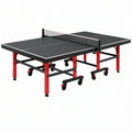 Tavolo da ping pong 274 x 152.5 x 76 cm in metallo nero e rosso con ruote
