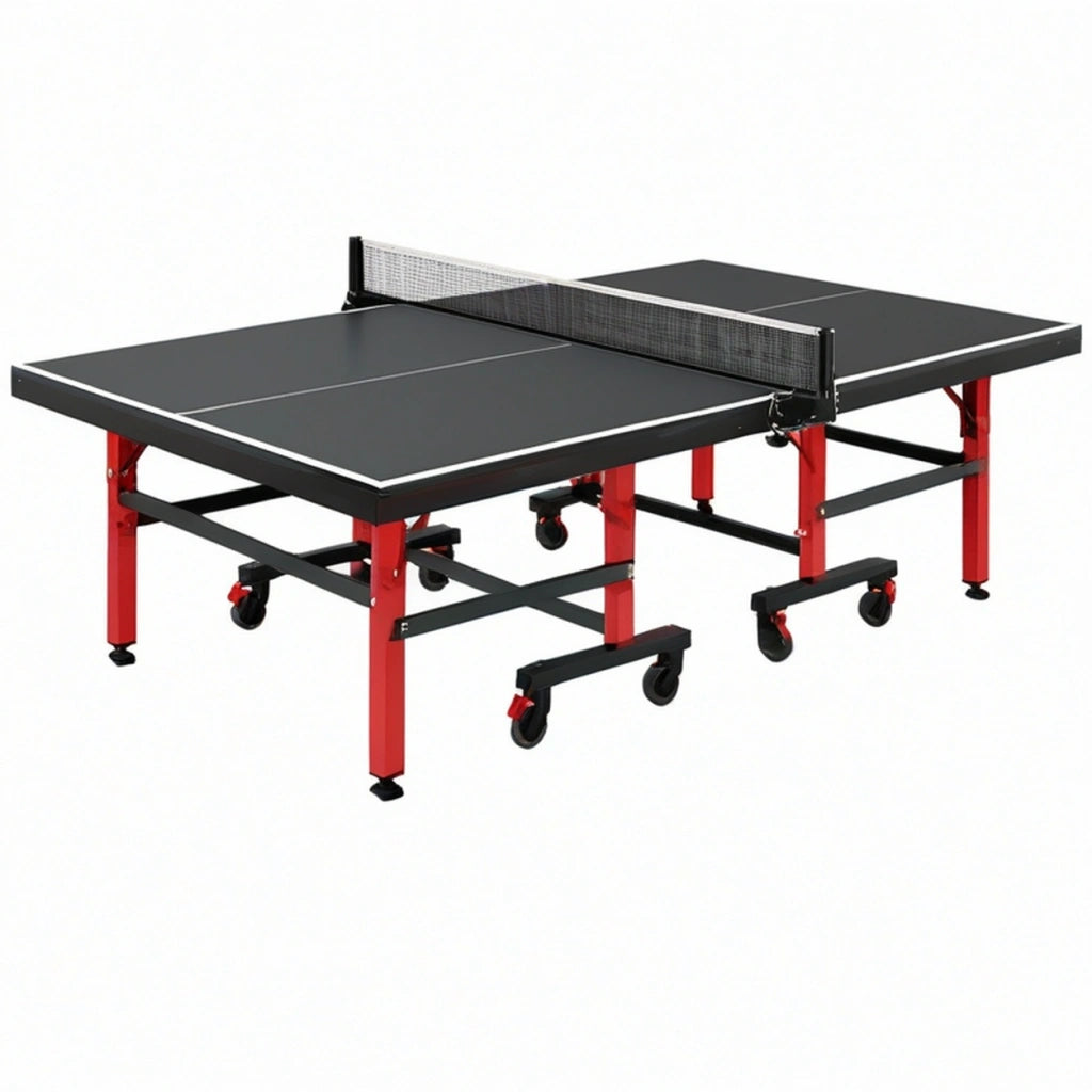Tavolo da ping pong 274 x 152.5 x 76 cm in metallo nero e rosso con ruote