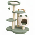 Albero tiragraffi per gatti 60 x 50 x 140 cm in tessuto verde e beige con cuccia e piattaforme