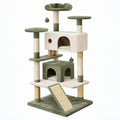 Tiragraffi per gatti 70 x 50 x 150 cm in tessuto e sisal verde e beige con cucce e piattaforme