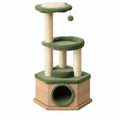 Tiragraffi per gatti 50 x 50 x 120 cm in legno beige e verde con cuccia e colonne in sisal