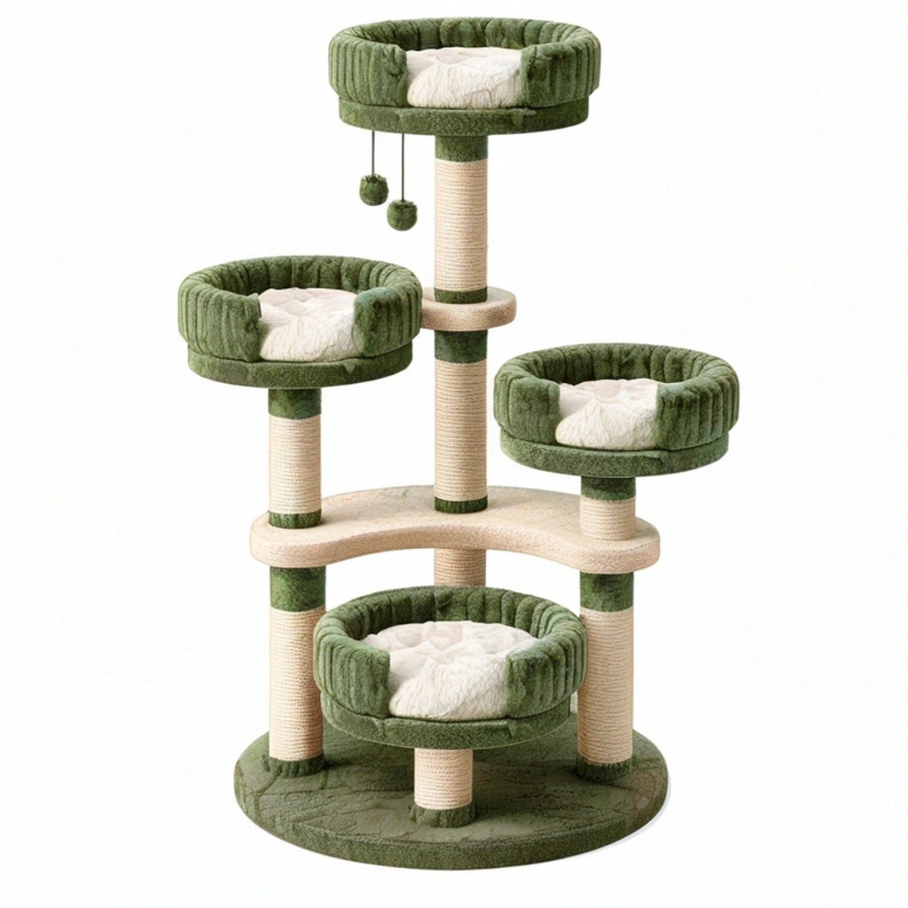 Albero tiragraffi per gatti 60 x 60 x 150 cm in sisal e tessuto verde con piattaforme relax