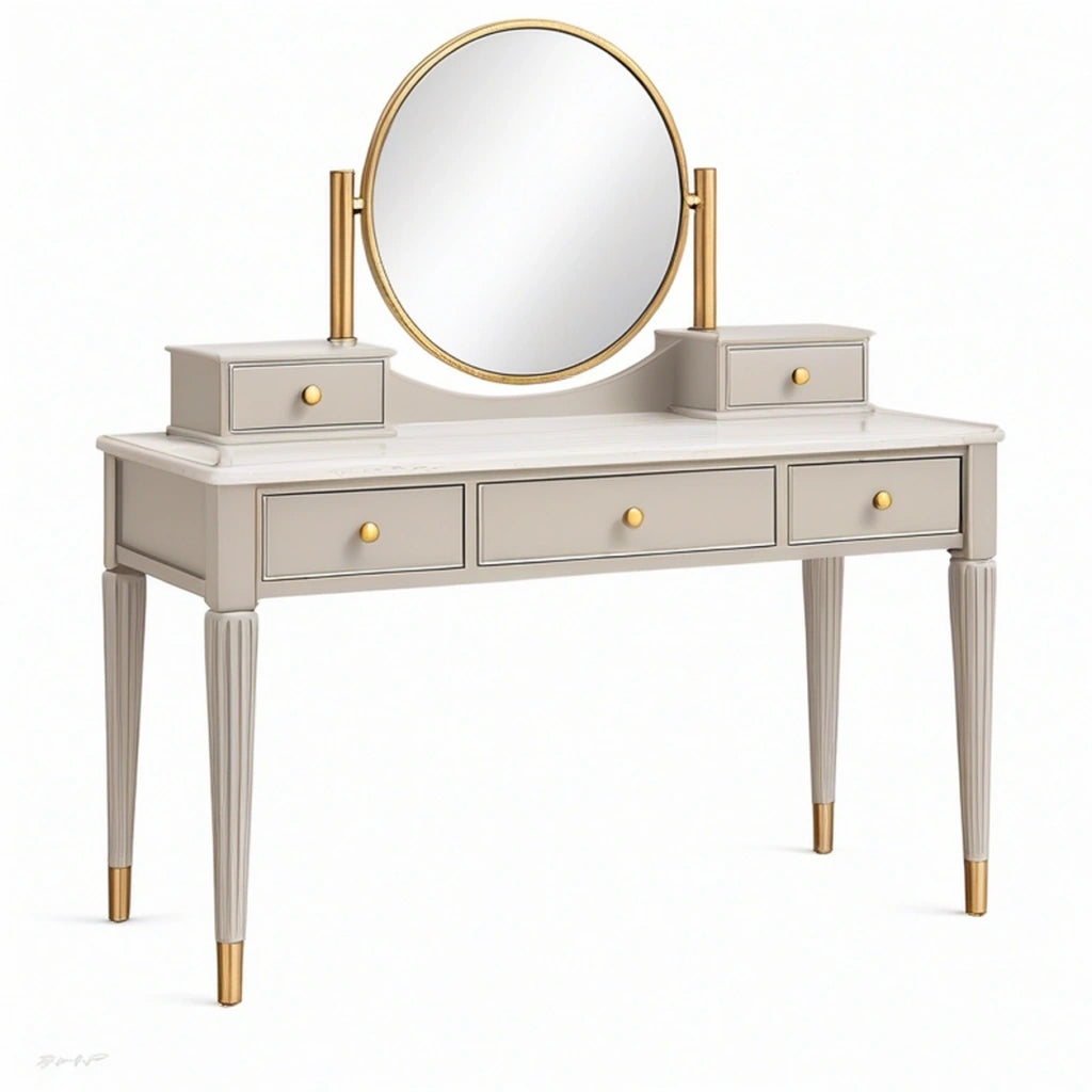 Toeletta con specchio 120 x 45 x 150 cm in legno beige e oro con cassetti stile classico