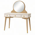 Toeletta 100 x 45 x 145 cm in legno bianco e naturale con specchio e tre cassetti stile moderno