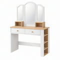 Tavolo da toeletta 120 x 45 x 145 cm in legno bianco e naturale con specchio e ripiani