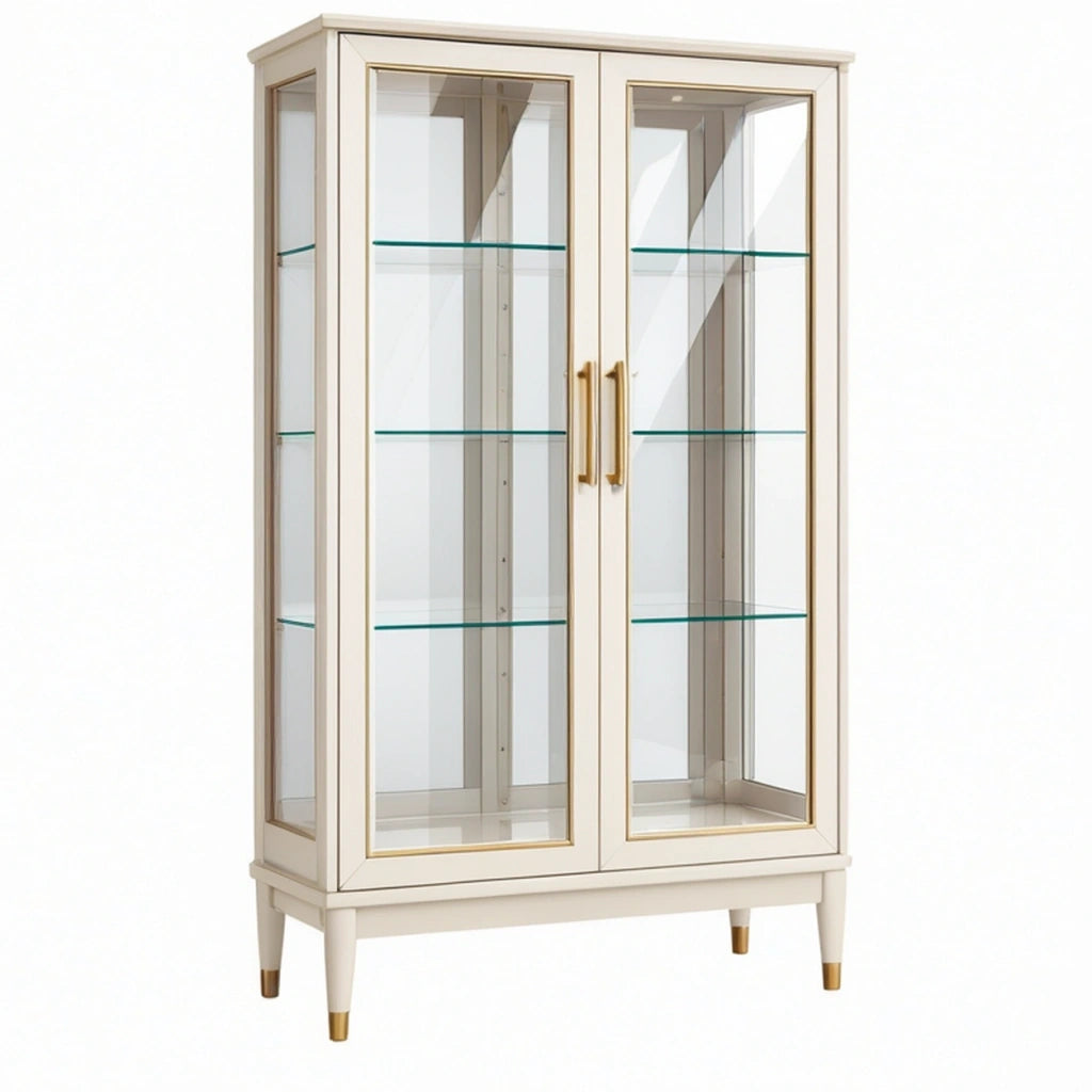 Vetrina 90 x 40 x 180 cm in vetro e legno bianco con ante