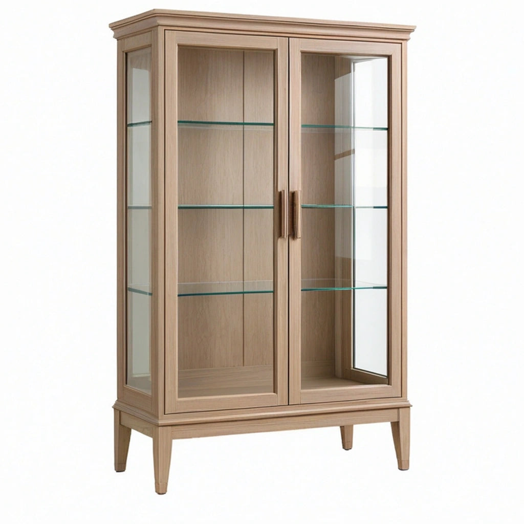 Vetrina 100 x 40 x 180 cm in legno color rovere con ante in vetro stile classico