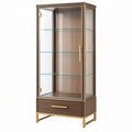Vetrina 70 x 40 x 180 cm in vetro trasparente marrone e oro con cassetto stile moderno