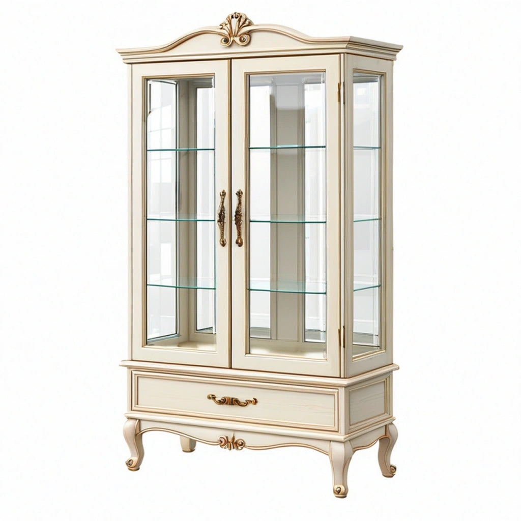 Vetrina 90 x 45 x 190 cm in legno e vetro avorio - stile classico con cassetto