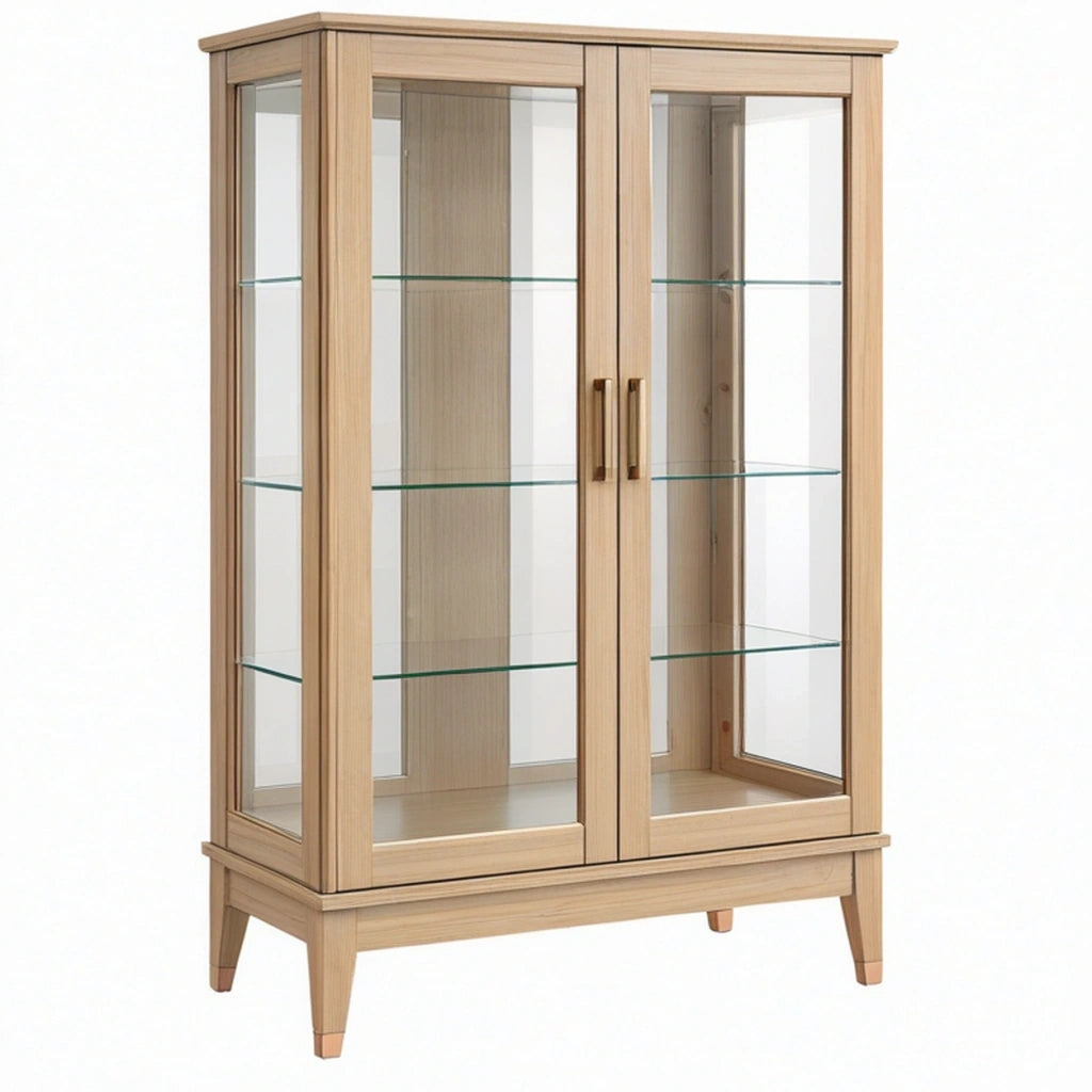 Vetrina 90 x 40 x 160 cm in legno naturale e vetro con ante per soggiorno