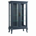 Vetrina 90 x 40 x 180 cm in legno blu scuro con ante in vetro stile classico