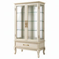 Vetrina 90 x 40 x 180 cm in legno e vetro avorio - mobile espositivo classico con cassetto